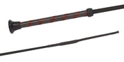 Handle and tail views of the black Fleck Silk Touch Fibreglass Shaft Synthetic Leather Handle Whip on a white background