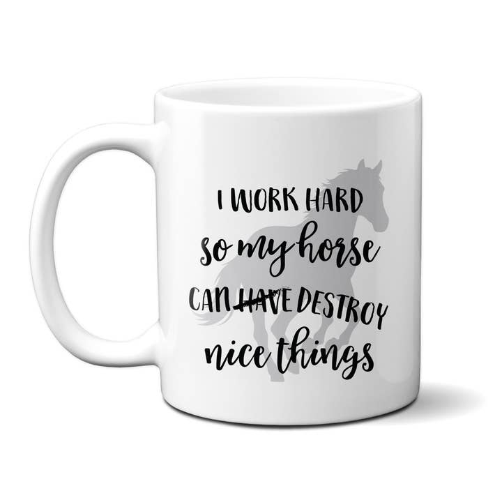 Front view of the Canary Road Horse Nice Things Coffee Mug on a white background