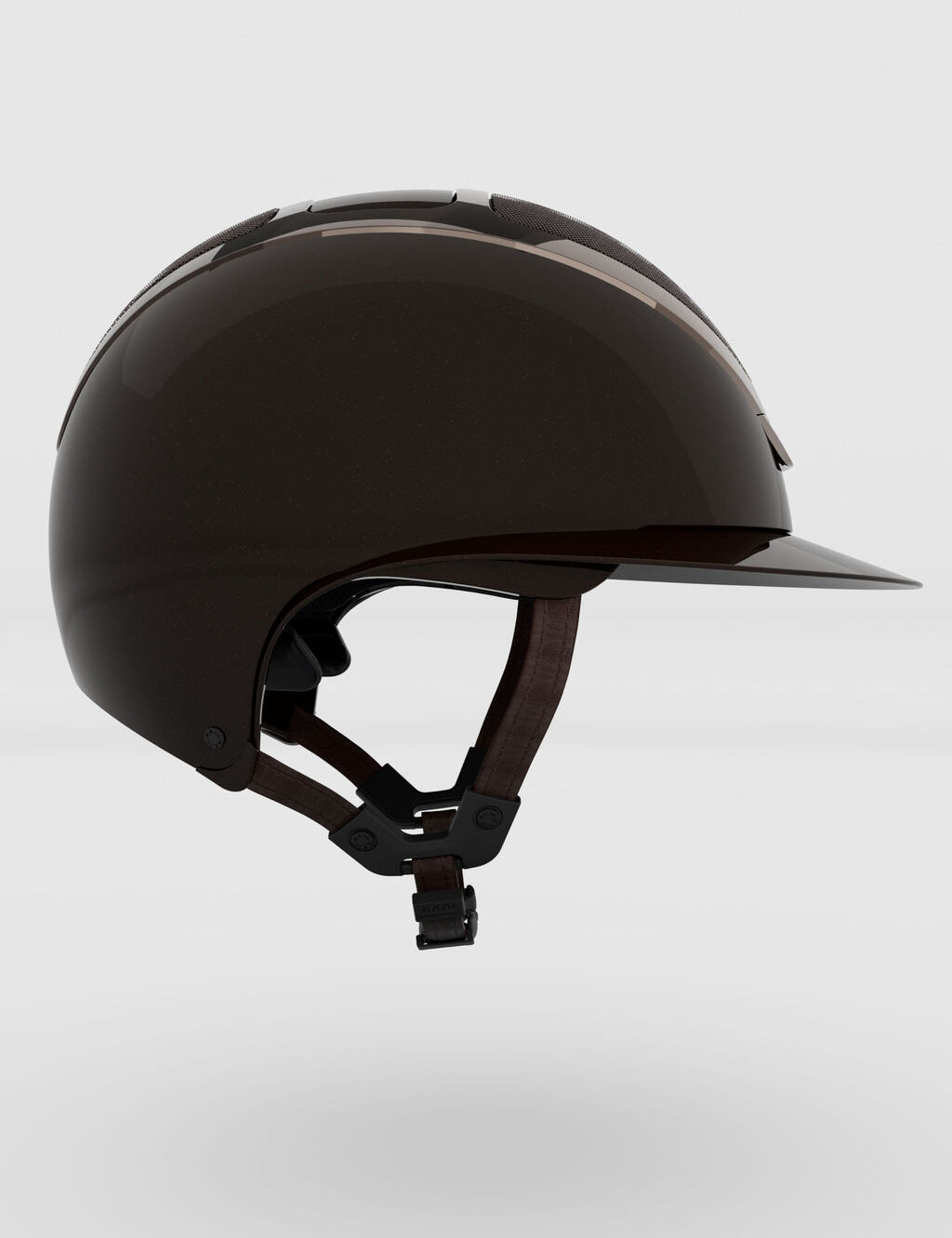 Side view of the espresso Star Lady Pure Shine Helmet on a plain background