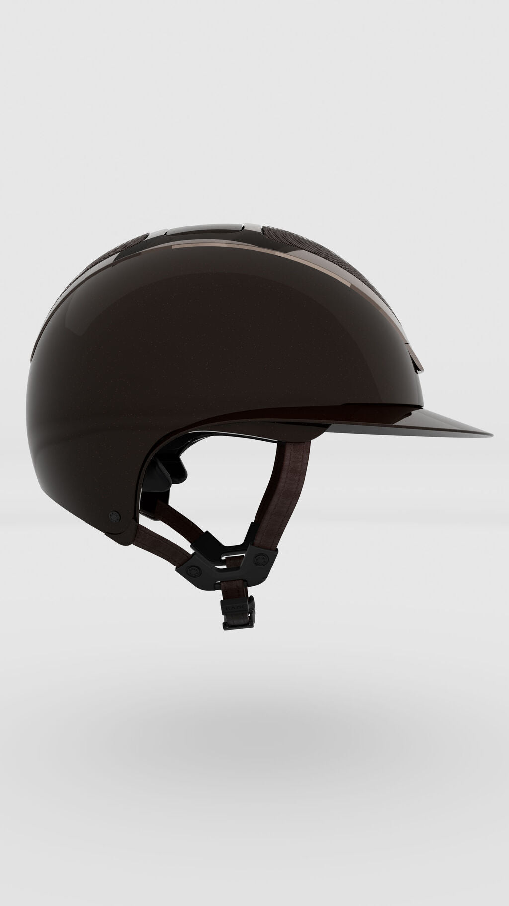 Side view of the espresso Star Lady Pure Shine Helmet on a plain background