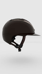 Side view of the espresso Star Lady Pure Shine Helmet on a plain background