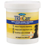 Front view of a 14 oz jar of Farnam Tri-Care Triple Action Wound Treatment on a white background
