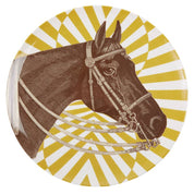 Top view of the yellow ThomasPaul Equestrian Melamine Side Plate on a white background