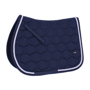 Side view of the True Navy Schockemohle Eco Comfort Jump Saddle Pad on a white background