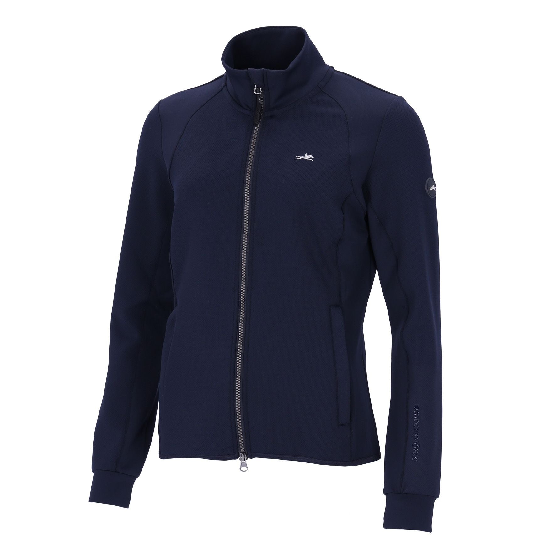 Front view of the Dark Navy Schockemohle Rosi Jersey Jacket on a white background
