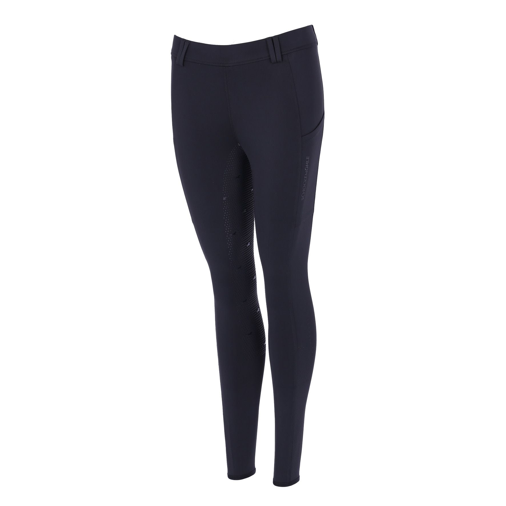 Front view of the black Schockemohle Air Sporty Full Seat Riding Tights on a white background