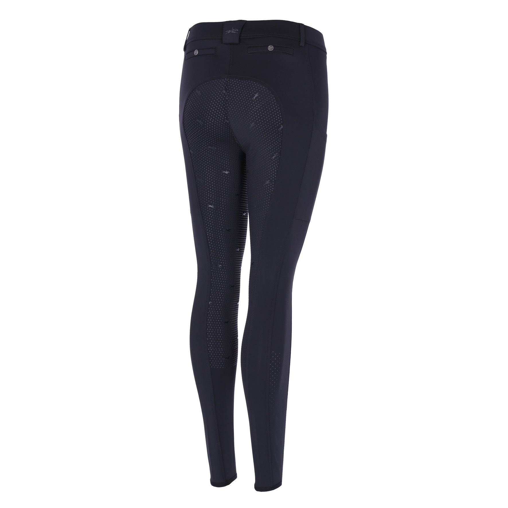 Back view of the black Schockemohle Air Sporty Full Seat Riding Tights on a white background