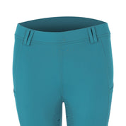 Close-up front view of the Colonial Blue Schockemohle Air Sporty Full Seat Riding Tights on a white background