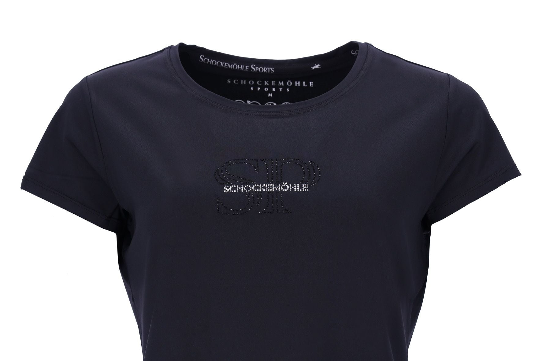 Close-up front view of the Black Schockemohle Nola T-Shirt on a white background