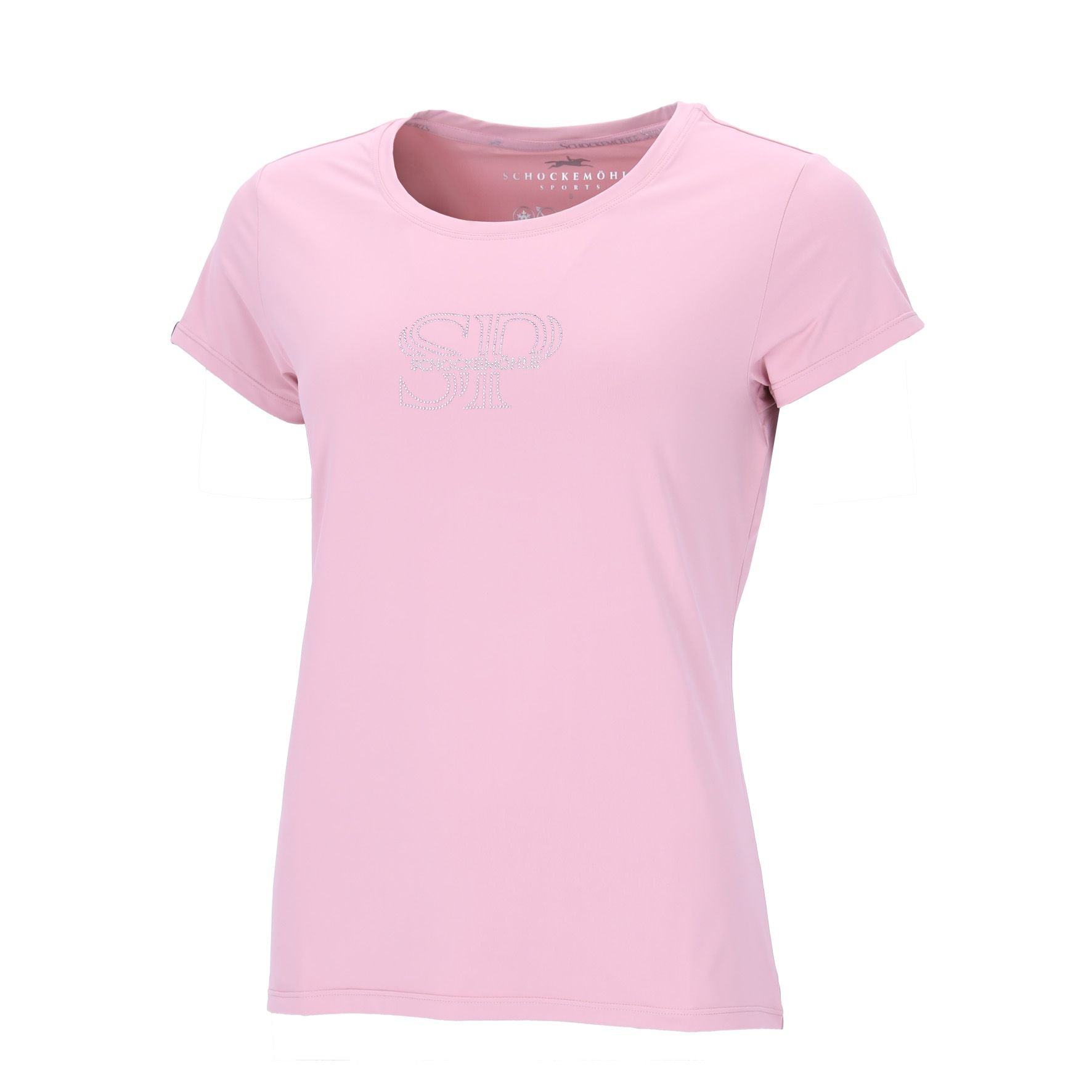 Front view of the Powder Pink Schockemohle Nola T-Shirt on a white background