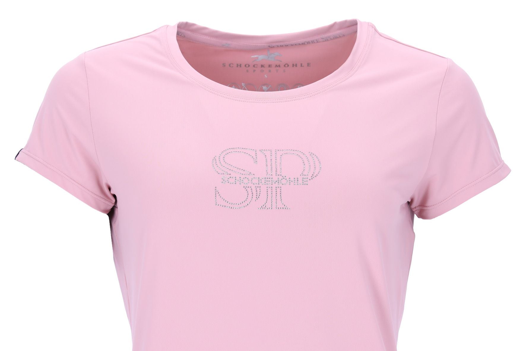 Close-up front view of the Powder Pink Schockemohle Nola T-Shirt on a white background