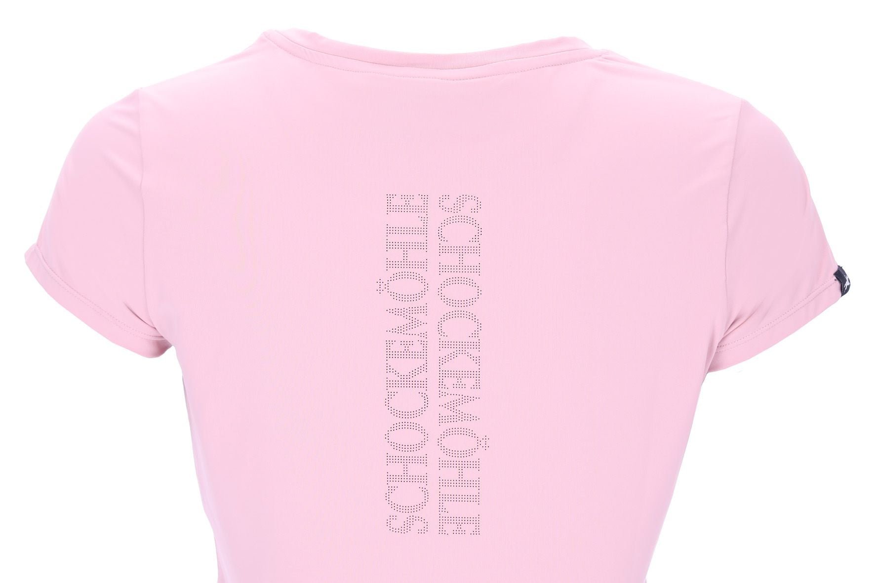 Close-up back view of the Powder Pink Schockemohle Nola T-Shirt on a white background