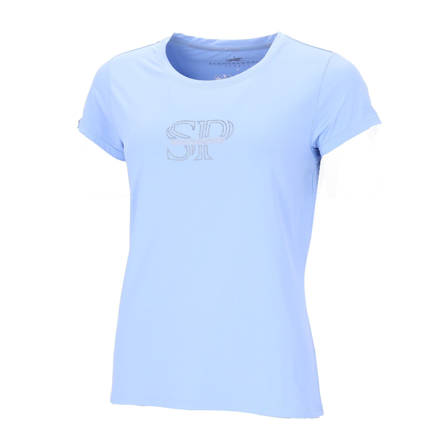 Front view of the Sky Blue Schockemohle Nola T-Shirt on a white background