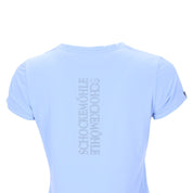 Close-up back view of the Sky Blue Schockemohle Nola T-Shirt on a white background