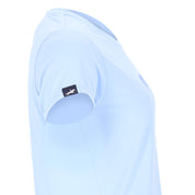Close-up side view of the Sky Blue Schockemohle Nola T-Shirt on a white background