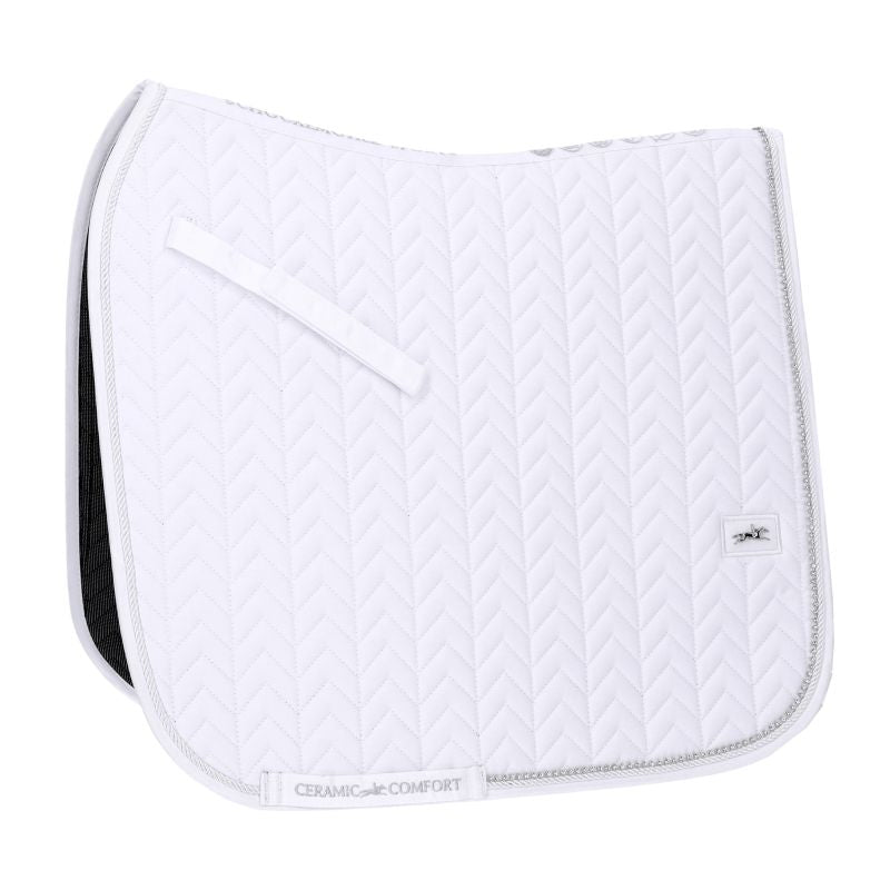 Side view of the White Schockemohle Ceramica Dressage Saddle Pad on a white background