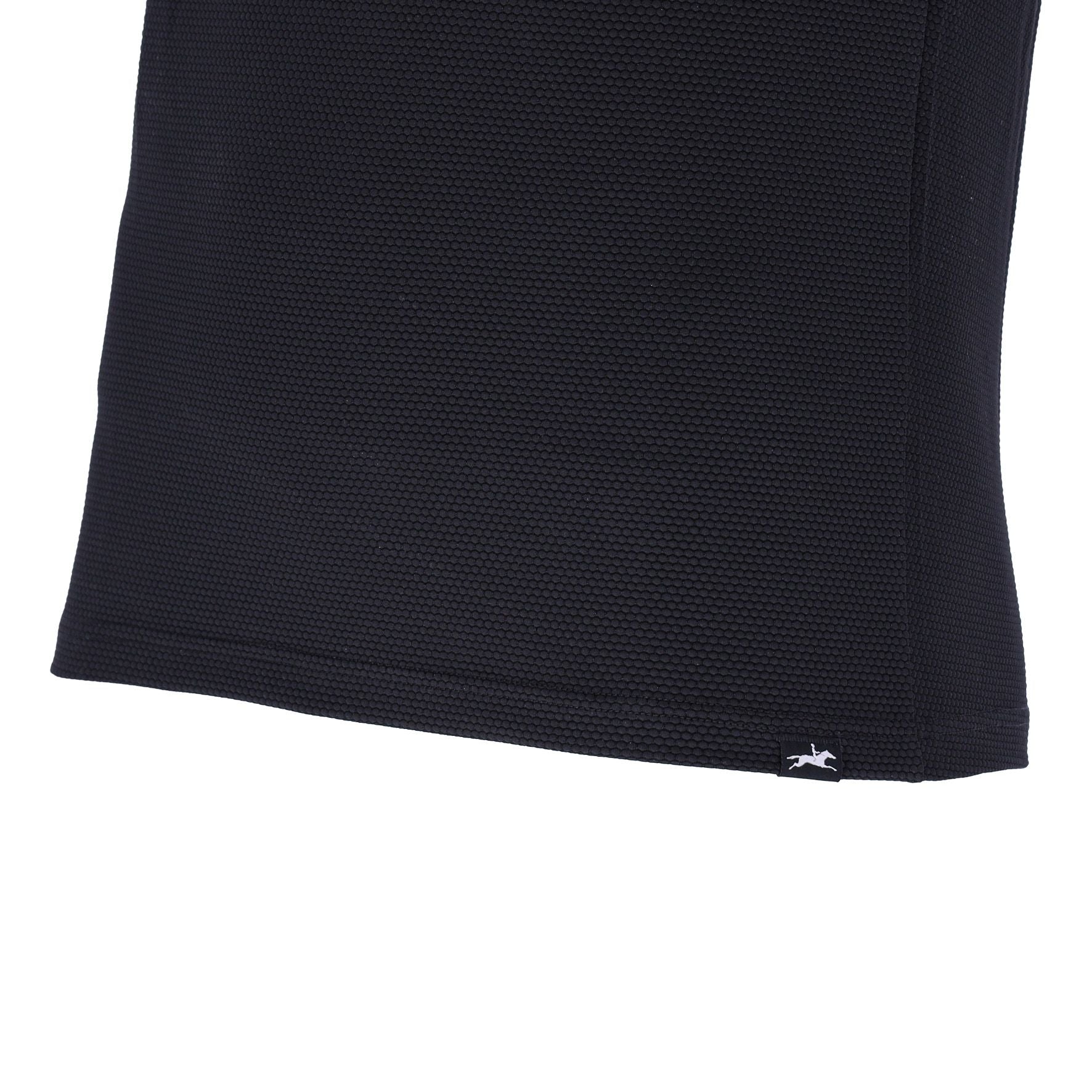 Close up front ront view of the hem of the Schockemohle Men's Julian T-Shirt in black on a white background