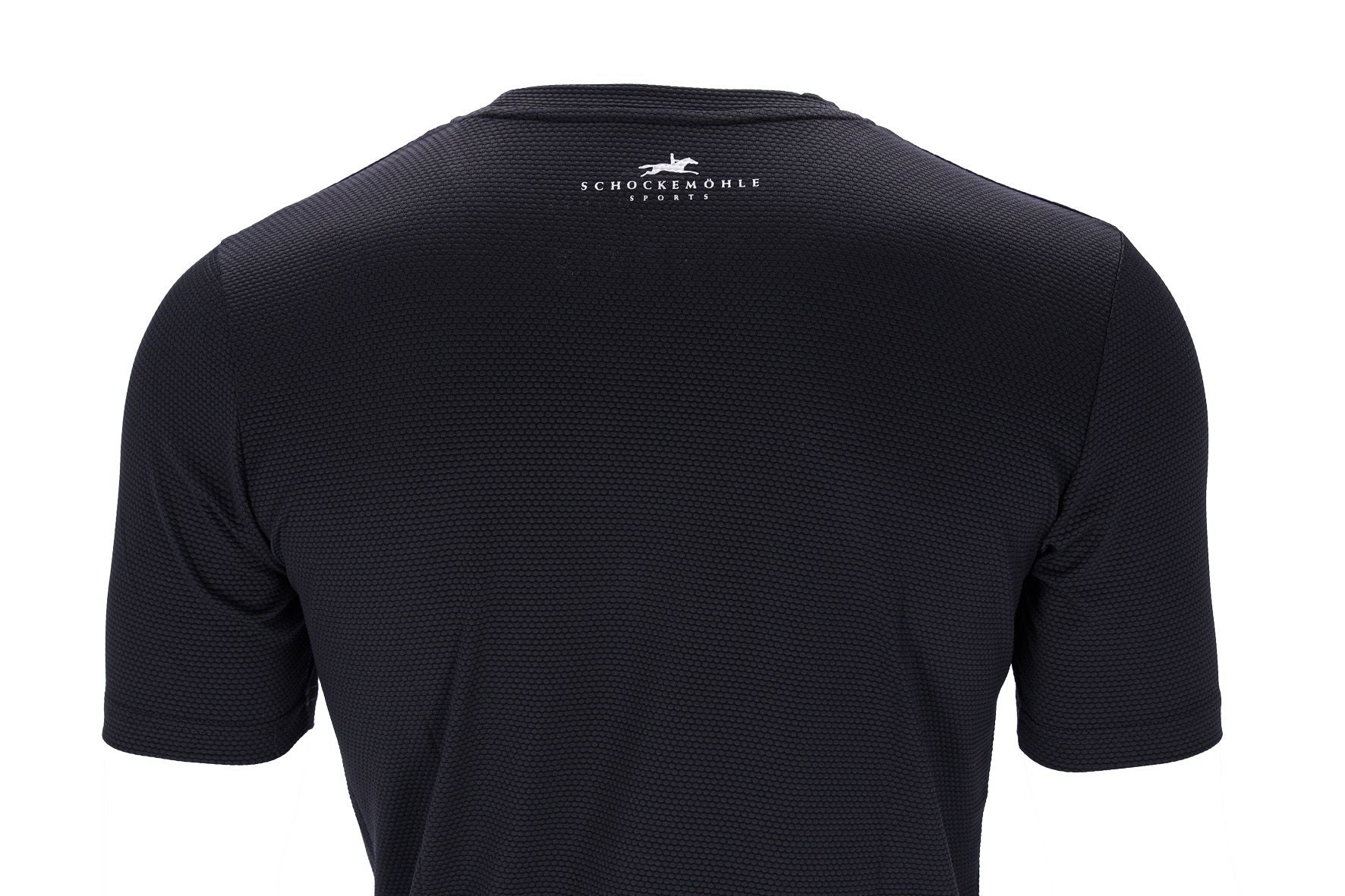 Back view of the Schockemohle Men's Julian T-Shirt in black on a white background
