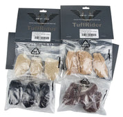 Packages of TuffRider hair nets in multiple colors displayed on white background
