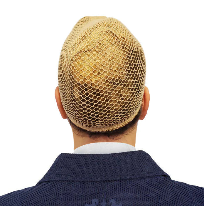 Back view of person wearing TuffRider hair net in dirty blonde over a bun
