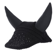 Angled front view of the black Schockemohle Silent Elegant Spark Fly Veil on a white background
