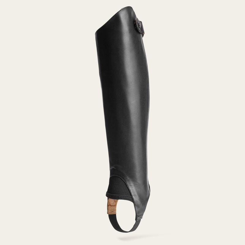 Angled front view of the Ariat Close Contour Half Chaps on a plain background