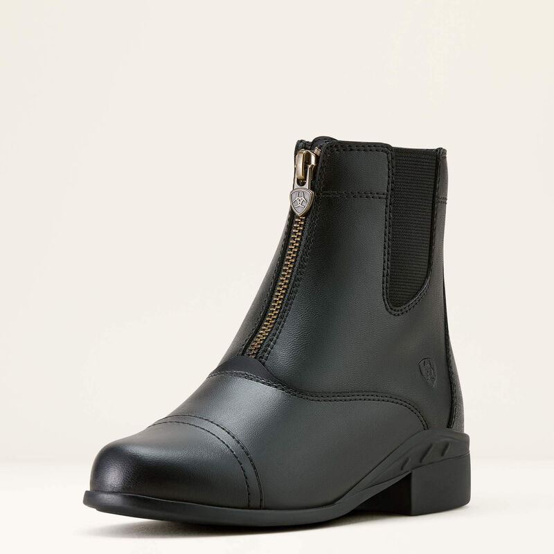 Angled front view of the Ariat Kids' Scout Zip Paddock Boot on a plain background