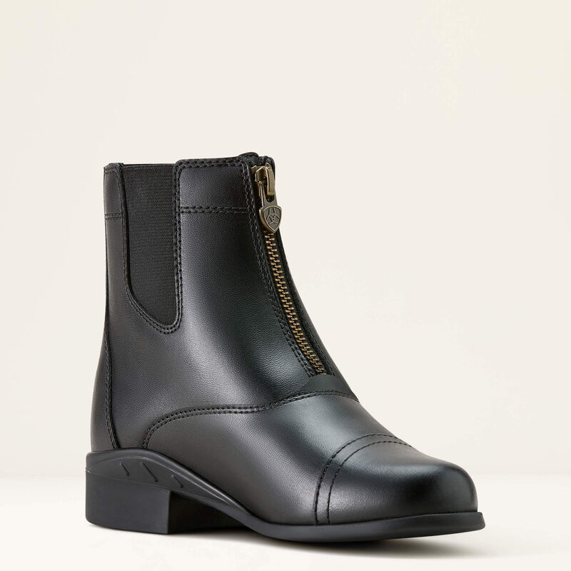 Angled front view of the Ariat Kids' Scout Zip Paddock Boot on a plain background