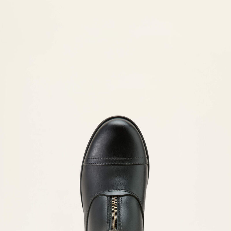 Top view of the toecap on the Ariat Kids' Scout Zip Paddock Boot on a plain background