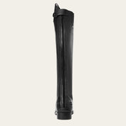 Back view of the black Ariat Heritage Contour II Field Zip Tall Riding Boot on a gray background
