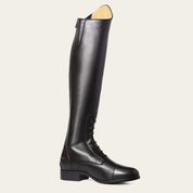 Angled front view of the black Ariat Heritage Contour II Field Zip Tall Riding Boot on a gray background