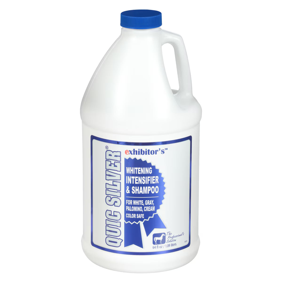 Front view of a 64 oz jug of Exhibitor's Quic Silver Shampoo on a white background