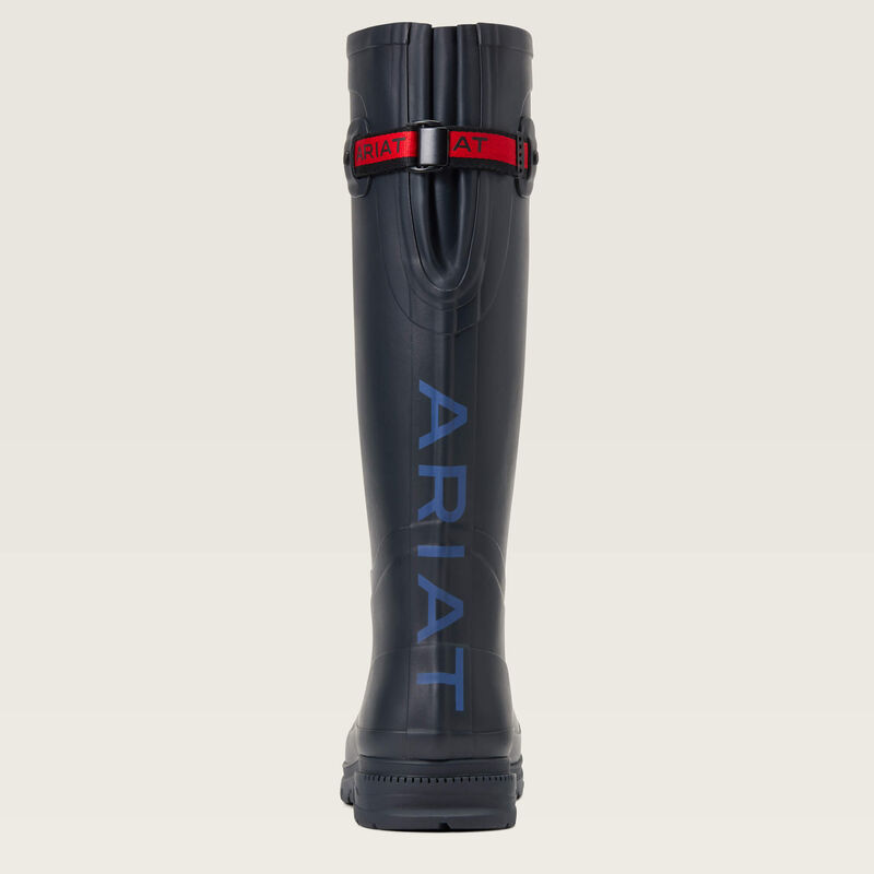 Back view of the Navy Ariat Kelmarsh Rain Boot on a plain background
