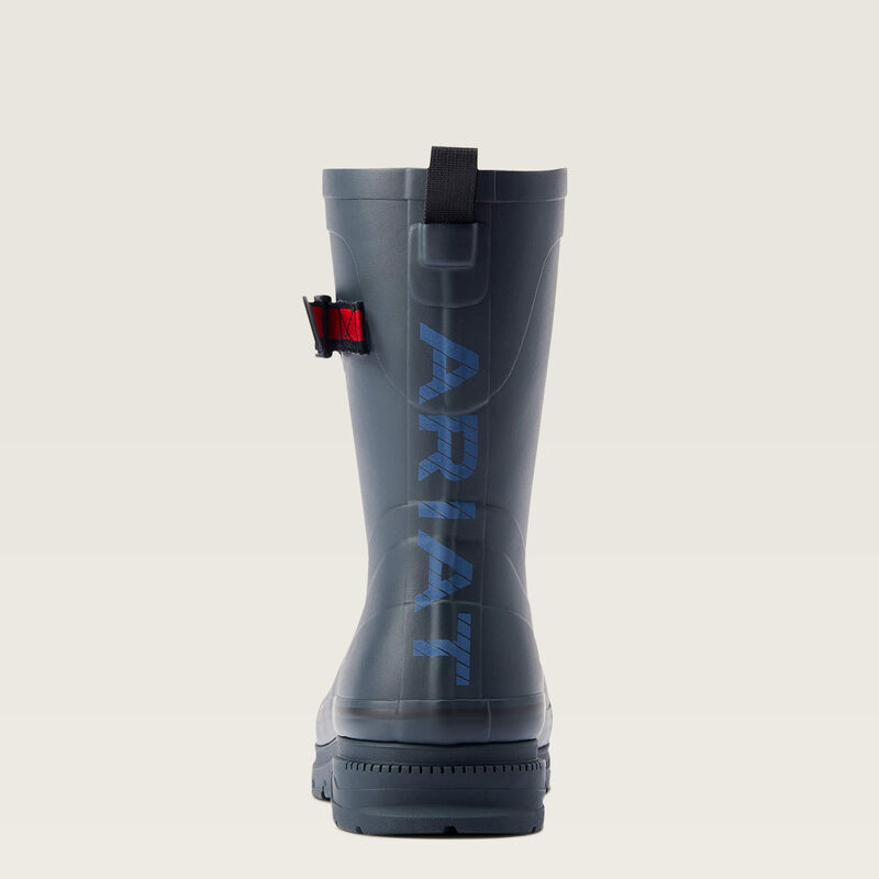 Back view of the Navy Ariat Kelmarsh Mid Rubber Boot on a plain background