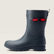 Side view of the Navy Ariat Kelmarsh Mid Rubber Boot on a plain background