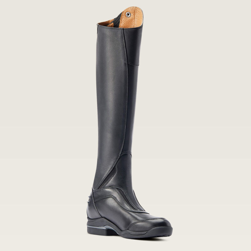 Interior side view of the black Ariat V Sport Zip Tall Riding Boot on a plain background