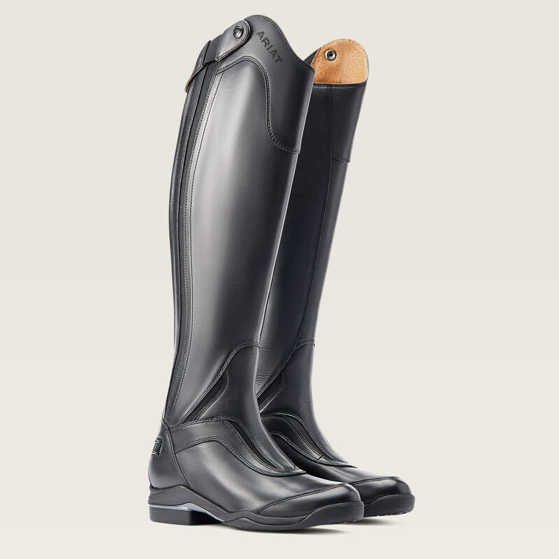 Side view of a pair of black Ariat V Sport Zip Tall Riding Boots on a plain background