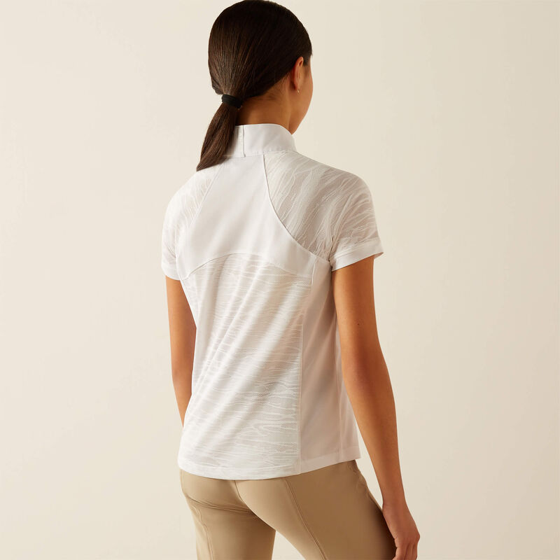 Back view of a youth model wearing the Ariat Aptos Vent 2.0 Show Shirt in white in a studio setting