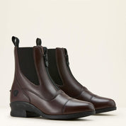Angled front view of a pair of brown Ariat Heritage Zip Paddock Boots on a plain background
