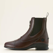 Side view of the brown Ariat Heritage Zip Paddock Boot on a plain background