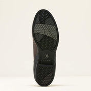 Bottom view of the brown Ariat Heritage Zip Paddock Boot on a plain background
