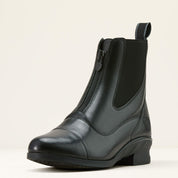 Angled front view of the black Ariat Heritage Zip Paddock Boot on a plain background