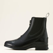 Side view of the black Ariat Heritage Zip Paddock Boot on a plain background