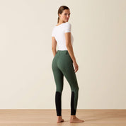 Ariat Protege Knee Patch Breeches in Monstera green, back view worn with white short sleeve top