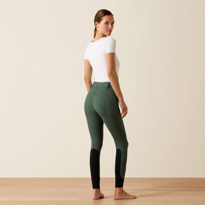 Ariat Protege Knee Patch Breeches in Monstera green, back view worn with white short sleeve top