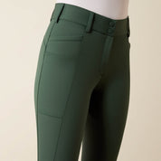 Ariat Protege Full Seat Breeches in Monstera green showing waistband and pocket detail