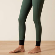 Ariat Protege Full Seat Breeches in Monstera green showing lower leg and cuff detail