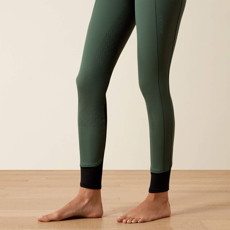 Ariat Protege Full Seat Breeches in Monstera green showing lower leg and cuff detail