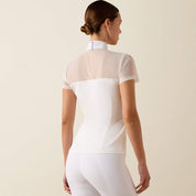 Back view of model wearing the Ariat Allure Short Sleeve Show Shirt in white in a studio setting