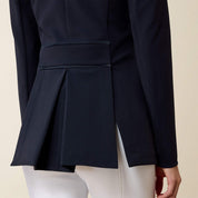 Close-up view of the pleats on the back of the Navy Eclipse Ariat Allure Show Coat